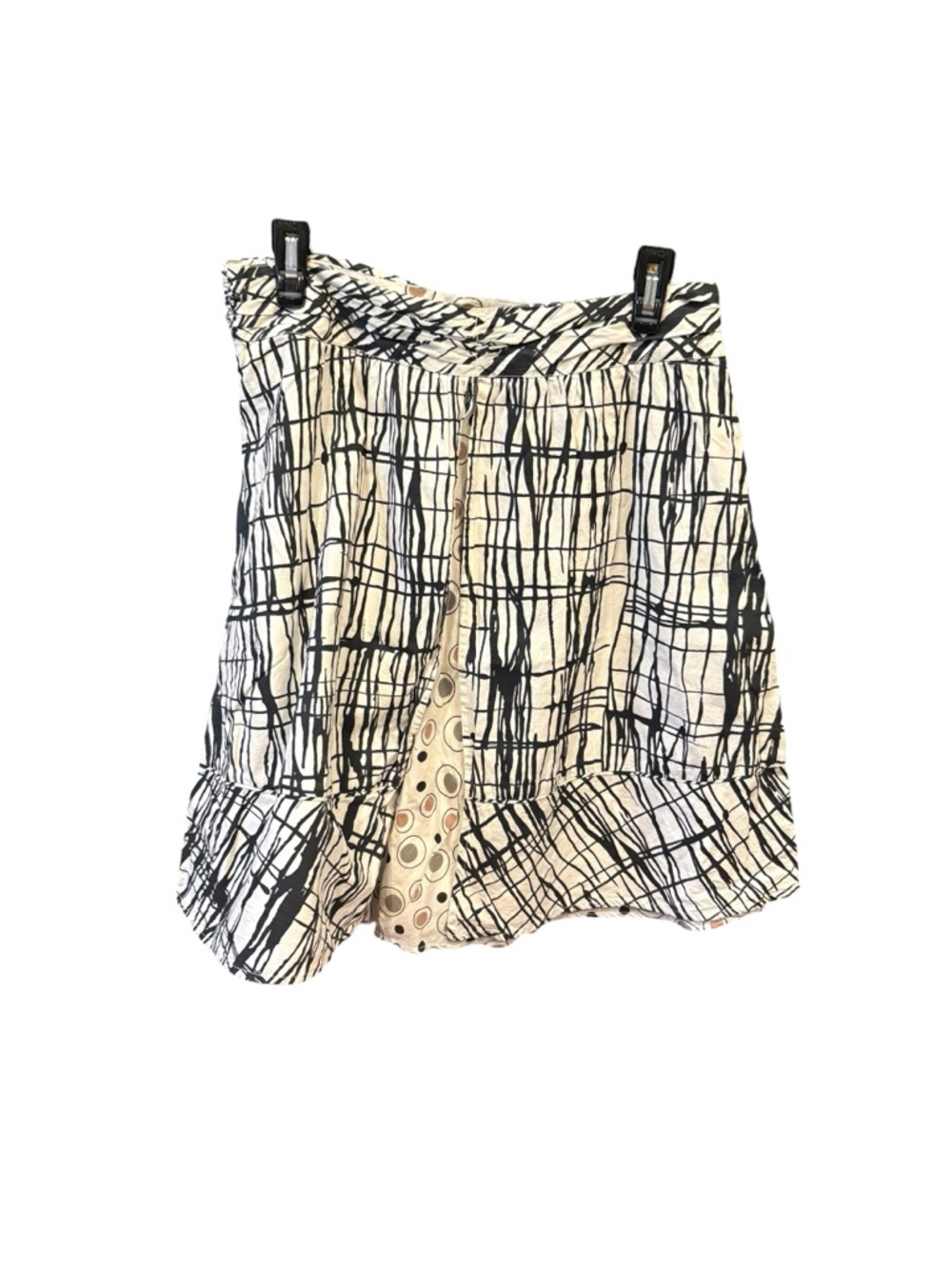 Cordelia Abstract Ruffle Hem Skirt Black Cream Cotton Size 4 Z8